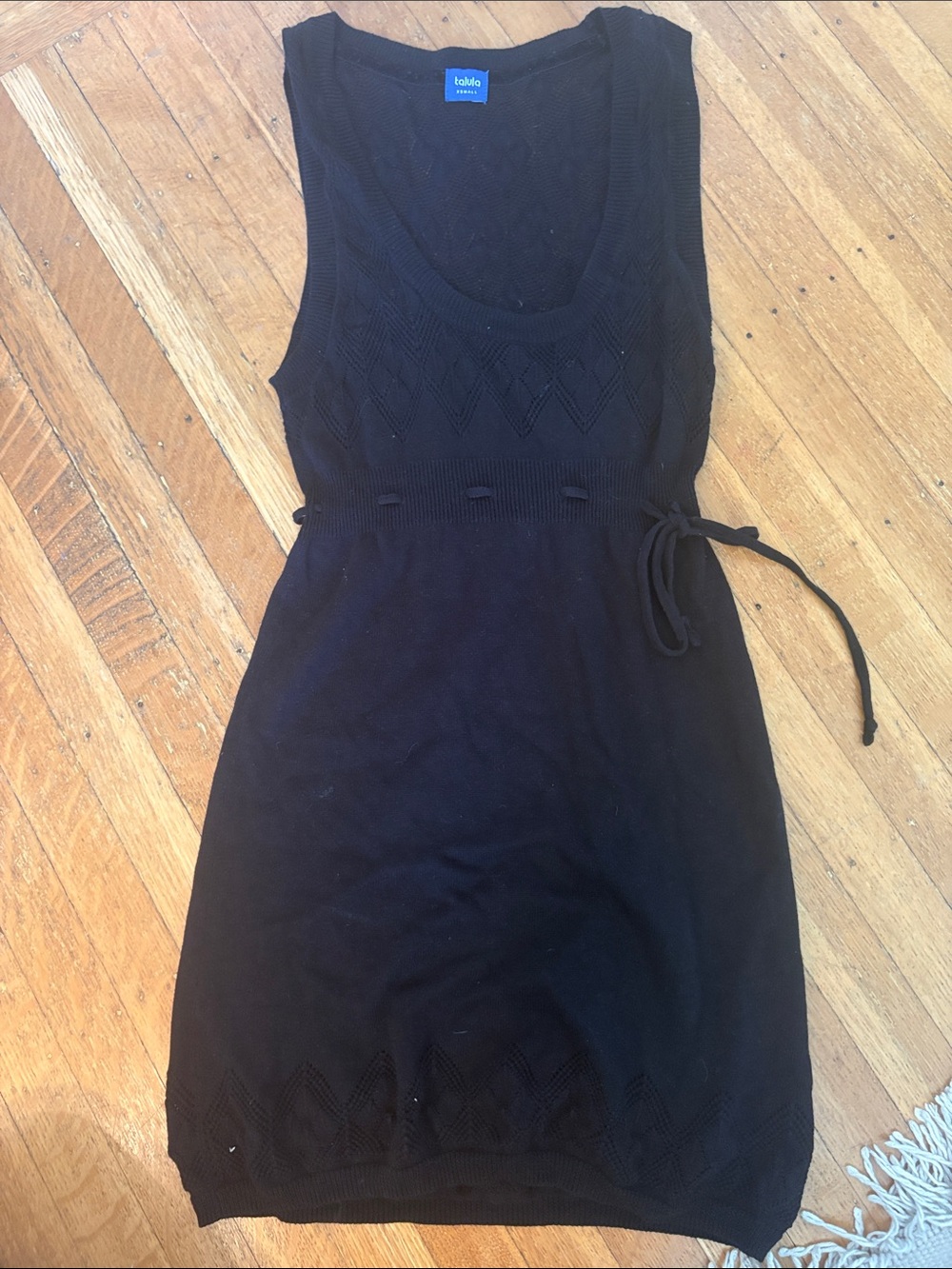 Talula Black Knit Sleeveless Scoop Dress with Waist Tie